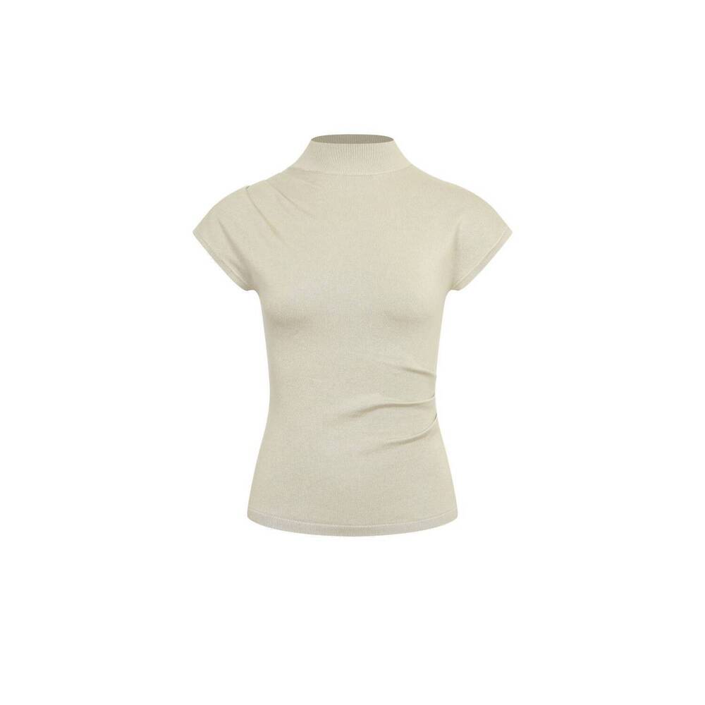 NEW RIVIR women's norah knit top with pleats in beige